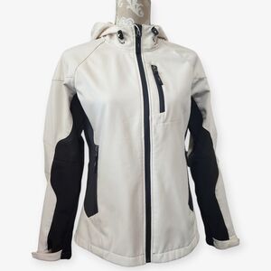 Free Country Womens Softshell Fleece Hoodie White Full Zip Gorpcore Ski Jacket M